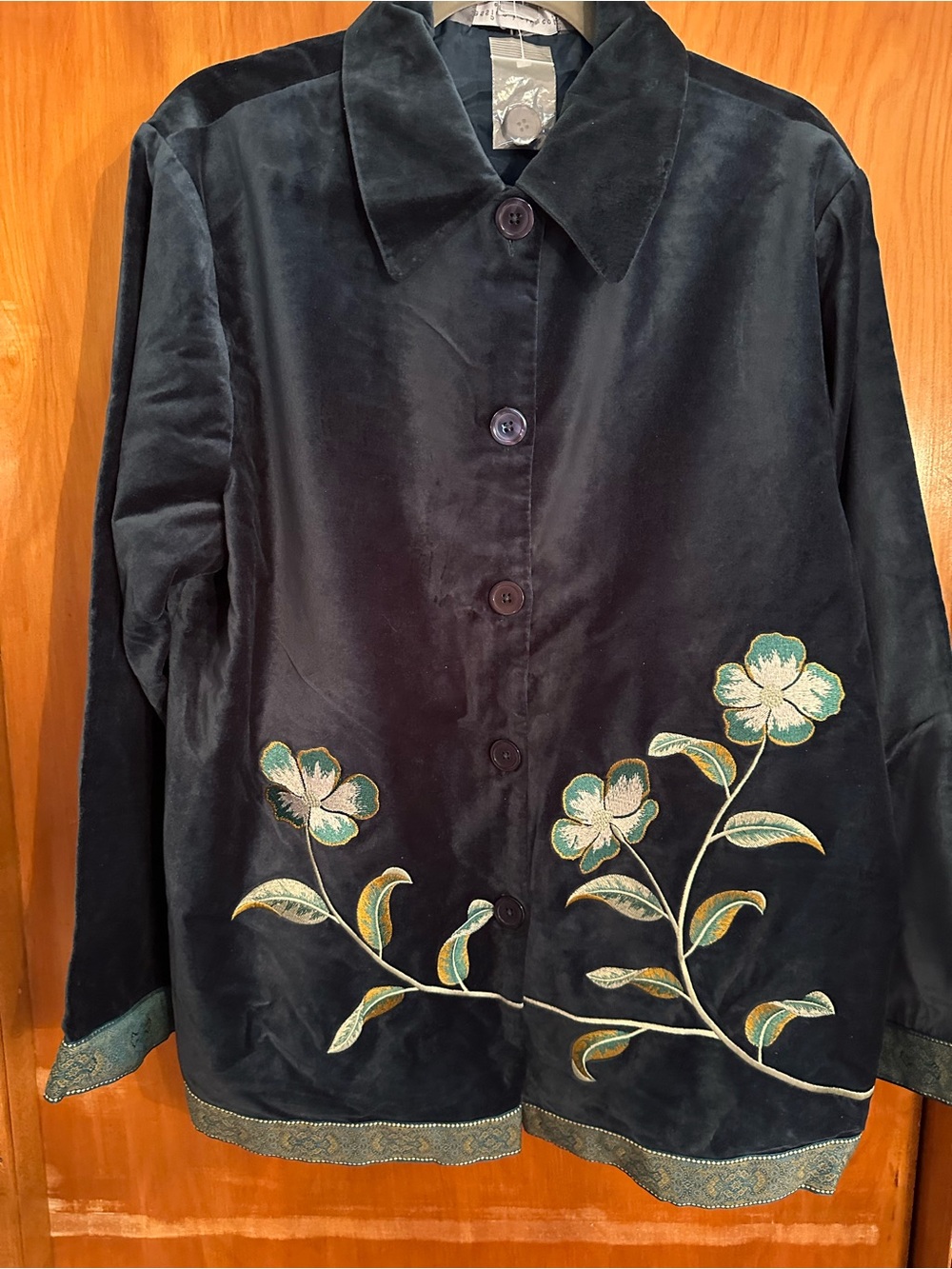 Jessica Holbrook Y2K Teal Velvet Embroidered Jacket L